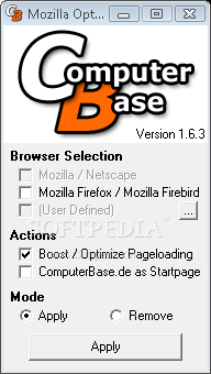 Mozilla Optimizer screenshot 1