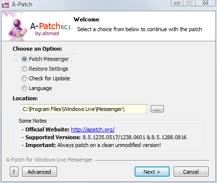 A-Patch   MSN/Windows Live Messenger 9.0 8.5