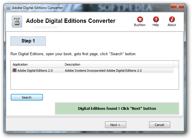 Adobe Digital Editions Converter screenshot 1 - The main window of Adobe Digital Editions Converter will require users to open their eBooks into Adobe Digital Editions