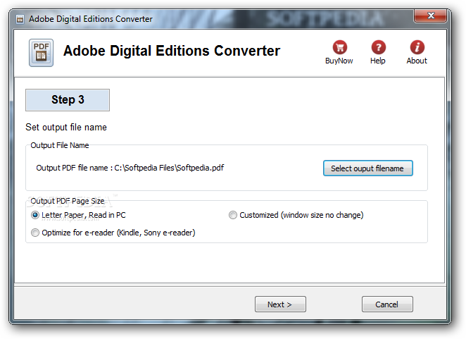 Adobe Digital Editions Converter screenshot 2 - Users will be able to set their output file name and destination folder from the third step of the wizard