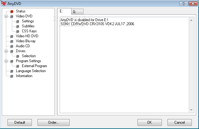 AnyDVD nLite Addon screenshot 1 - The main window of AnyDVD will show you the status of your DVD: enable or disable.