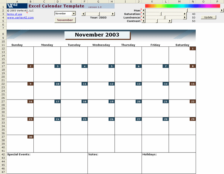2011 Printable Monthly Calendar Excel Template