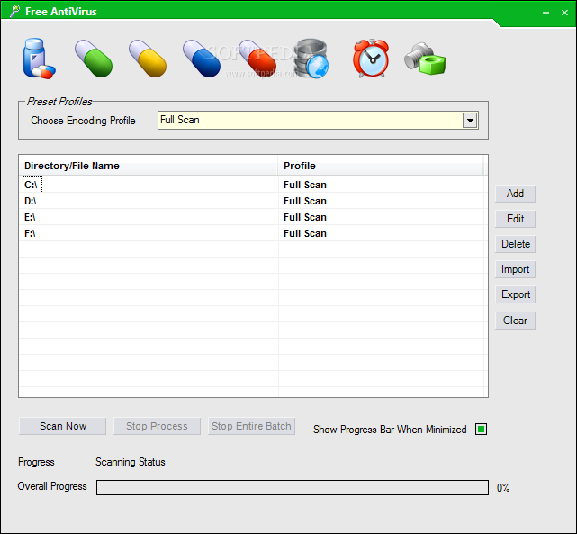 Free AntiVirus screenshot 1 - The main window of Free AntiVirus  enables you to start scanning your system.