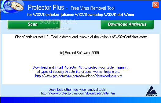 Free Virus Removal Tool for W32/Conficker (aliases W32/Downadup, W32/Kido) Worm screenshot 1