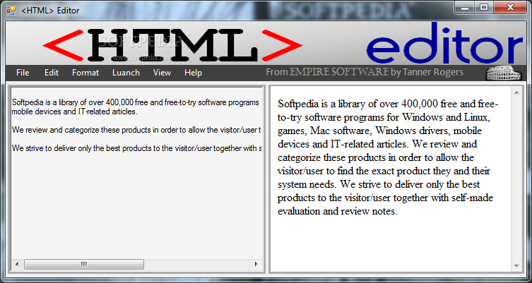 HTML Editor screenshot 1 - The main window of HTML Editor enables 
you to start editing your HTML code.
