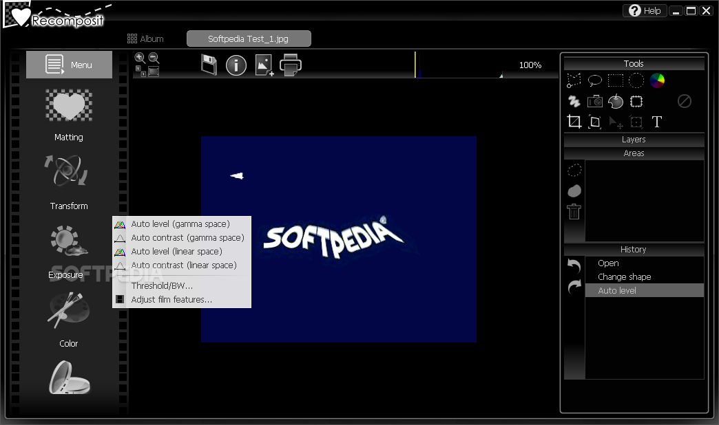 Recomposit screenshot 2 - The users can choose from this window to 
use blue screen matting or inside/outside matting